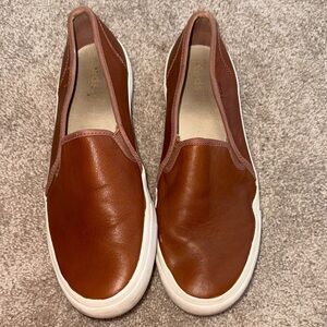 Brown Leather Slip-On Sneakers